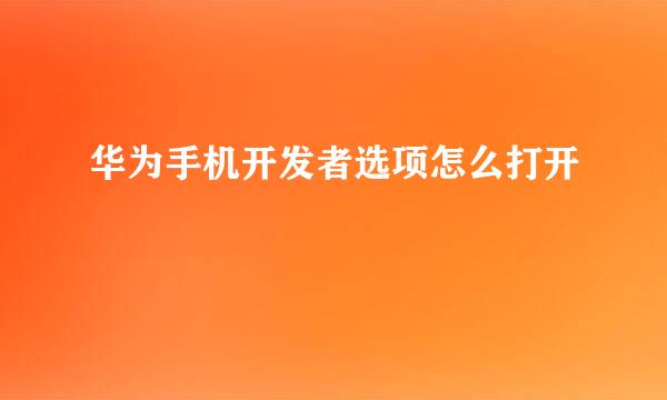 华为手机开发者选项怎么打开