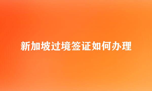 新加坡过境签证如何办理