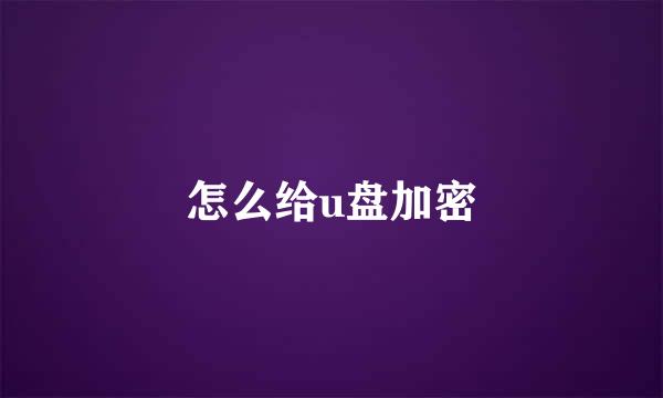 怎么给u盘加密