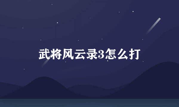 武将风云录3怎么打