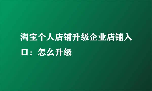 淘宝个人店铺升级企业店铺入口：怎么升级
