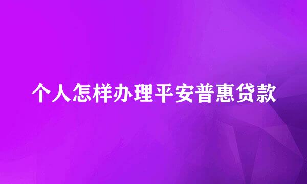 个人怎样办理平安普惠贷款
