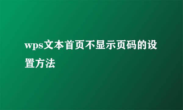 wps文本首页不显示页码的设置方法