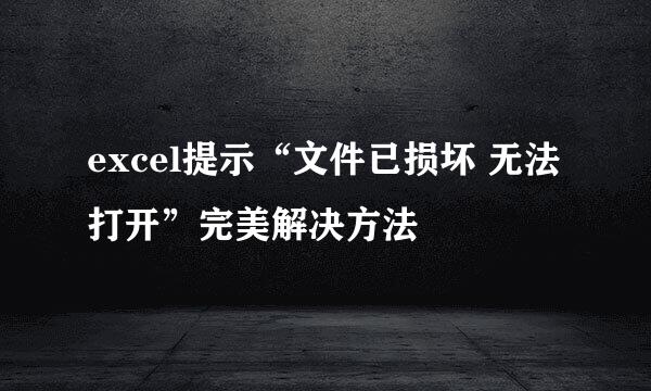 excel提示“文件已损坏 无法打开”完美解决方法