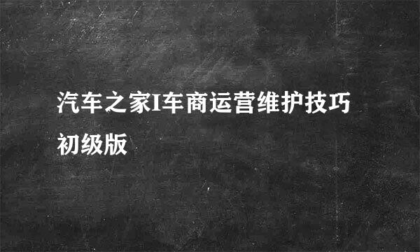 汽车之家I车商运营维护技巧初级版