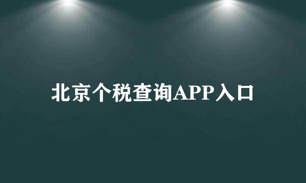 北京个税查询APP入口