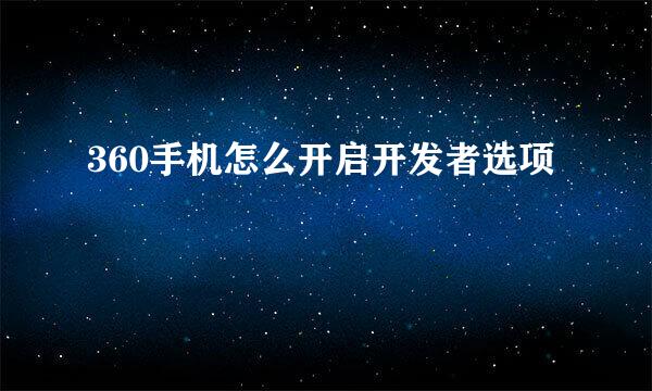 360手机怎么开启开发者选项