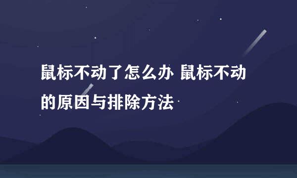鼠标不动了怎么办 鼠标不动的原因与排除方法