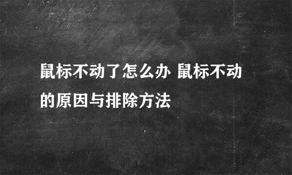 鼠标不动了怎么办 鼠标不动的原因与排除方法