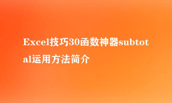 Excel技巧30函数神器subtotal运用方法简介