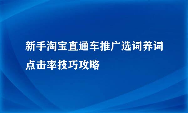 新手淘宝直通车推广选词养词点击率技巧攻略