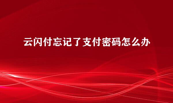 云闪付忘记了支付密码怎么办