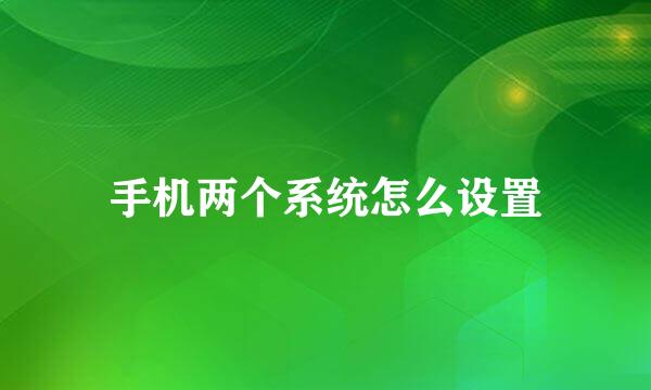 手机两个系统怎么设置