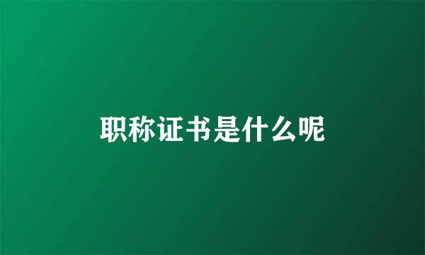职称证书是什么呢
