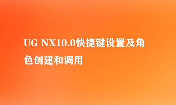 UG NX10.0快捷键设置及角色创建和调用
