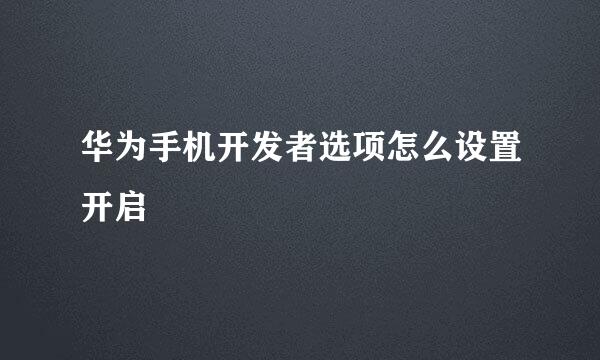 华为手机开发者选项怎么设置开启