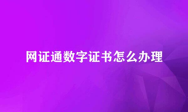 网证通数字证书怎么办理