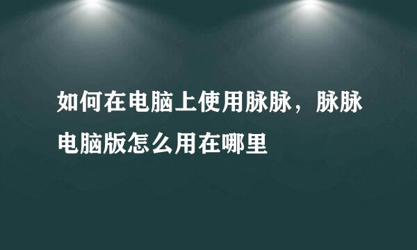 如何在电脑上使用脉脉，脉脉电脑版怎么用在哪里