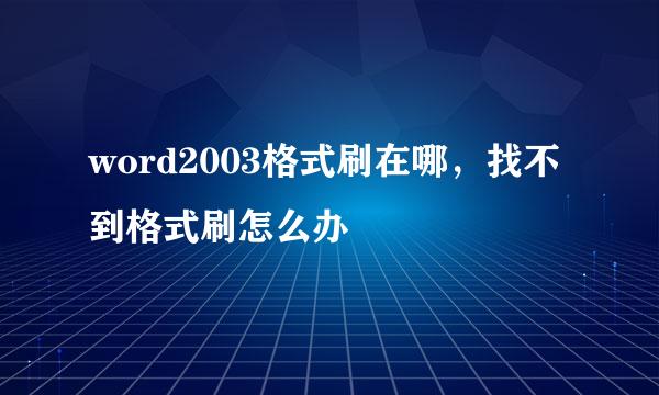 word2003格式刷在哪，找不到格式刷怎么办