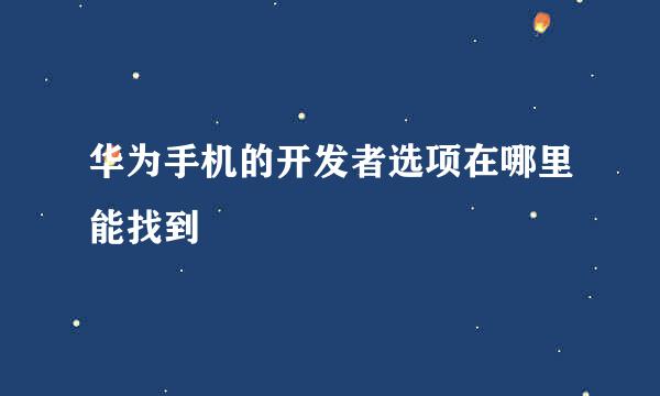 华为手机的开发者选项在哪里能找到