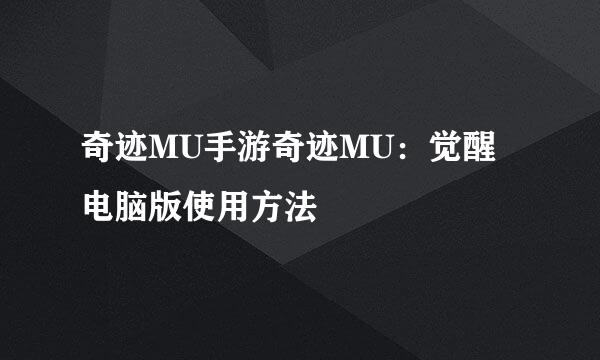 奇迹MU手游奇迹MU：觉醒电脑版使用方法