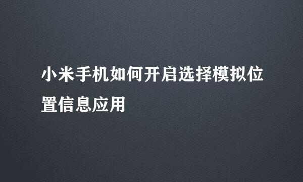 小米手机如何开启选择模拟位置信息应用
