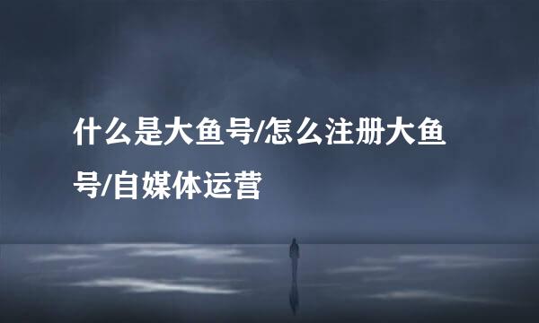 什么是大鱼号/怎么注册大鱼号/自媒体运营