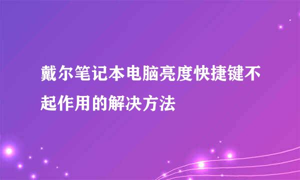 戴尔笔记本电脑亮度快捷键不起作用的解决方法