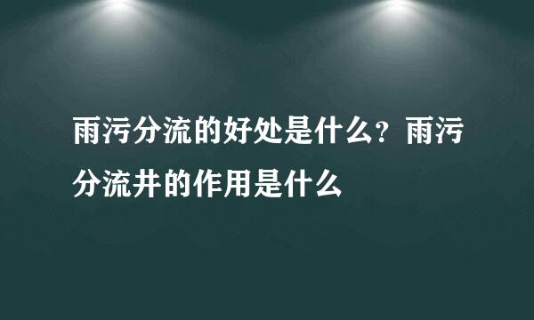雨污分流的好处是什么？雨污分流井的作用是什么
