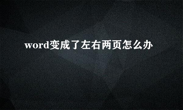 word变成了左右两页怎么办