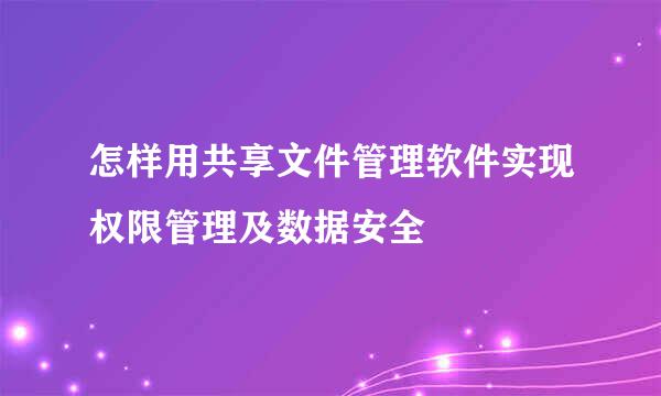 怎样用共享文件管理软件实现权限管理及数据安全