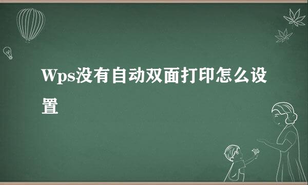 Wps没有自动双面打印怎么设置