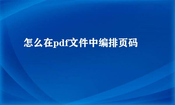 怎么在pdf文件中编排页码