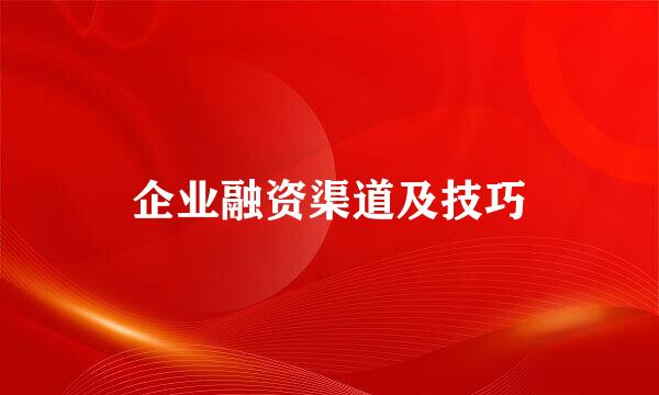 企业融资渠道及技巧