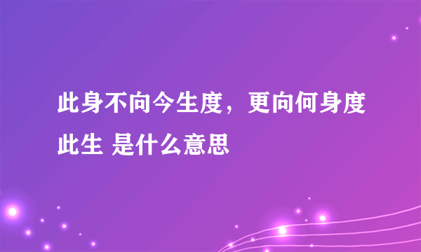 此身不向今生度，更向何身度此生 是什么意思