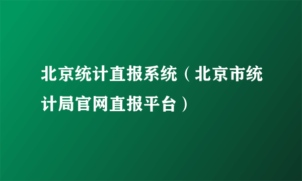 北京统计直报系统（北京市统计局官网直报平台）