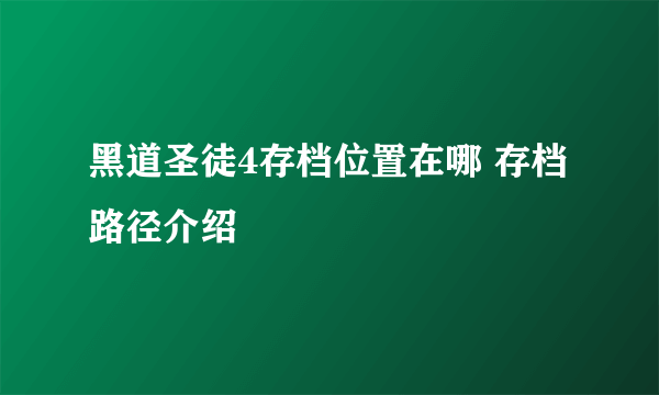 黑道圣徒4存档位置在哪 存档路径介绍
