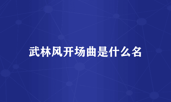 武林风开场曲是什么名