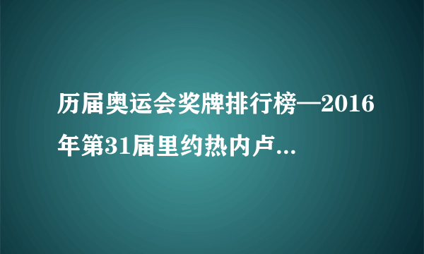 历届奥运会奖牌排行榜—2016年第31届里约热内卢奥运会奖牌排名