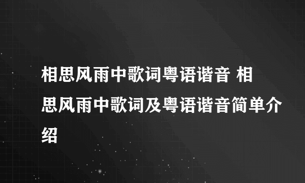 相思风雨中歌词粤语谐音 相思风雨中歌词及粤语谐音简单介绍