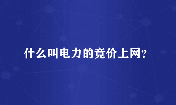 什么叫电力的竞价上网？