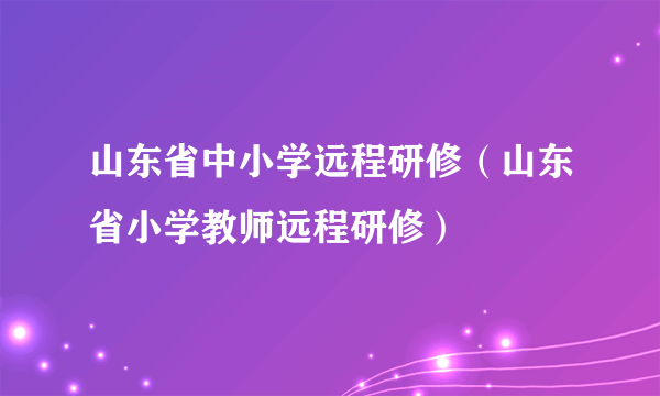 山东省中小学远程研修（山东省小学教师远程研修）