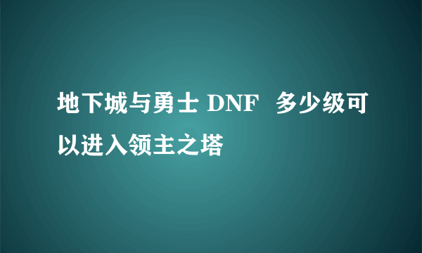 地下城与勇士 DNF  多少级可以进入领主之塔