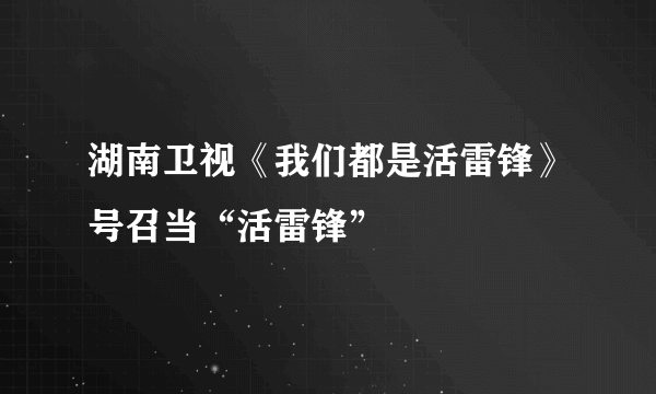 湖南卫视《我们都是活雷锋》号召当“活雷锋”