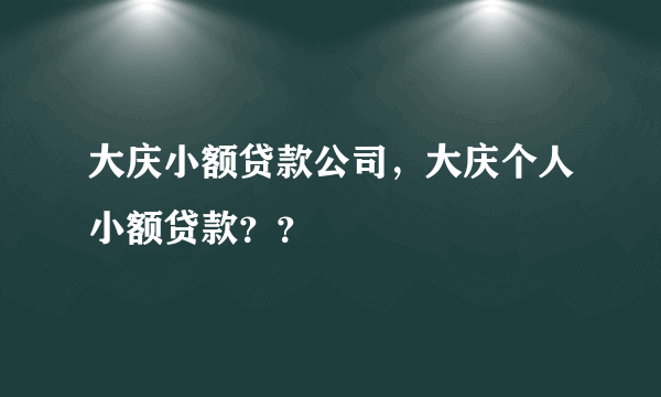 大庆小额贷款公司，大庆个人小额贷款？？