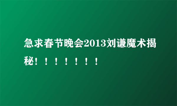 急求春节晚会2013刘谦魔术揭秘！！！！！！！
