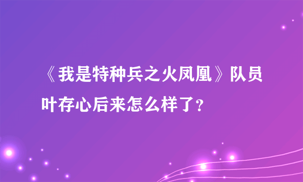 《我是特种兵之火凤凰》队员叶存心后来怎么样了？