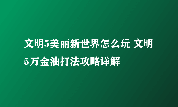 文明5美丽新世界怎么玩 文明5万金油打法攻略详解