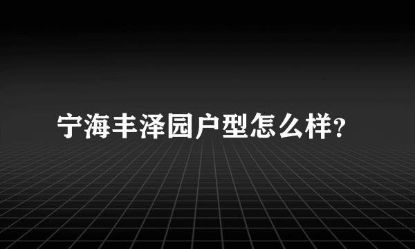 宁海丰泽园户型怎么样？
