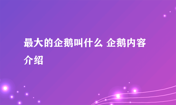 最大的企鹅叫什么 企鹅内容介绍